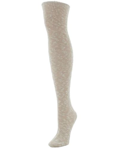 Memoi Slub Cable Knit Over The Knee Socks - Natural