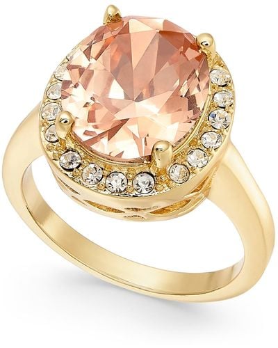 Charter Club Gold-plate Crystal Oval Halo Ring - Pink