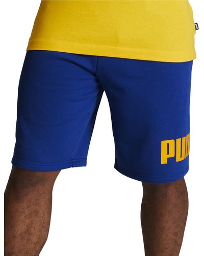 PUMA Regular-fit Big Logo-print Fleece 10" Shorts - Blue