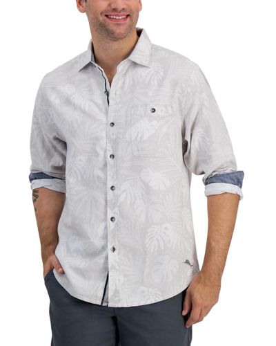 Tommy Bahama Canyon Beach Cloudy Fronds Engineered Yarn-dyed Botanical-print Button-down Flannel Shirt - Gray