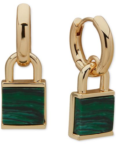 DKNY Gold-tone Stone Padlock Charm Hoop Earrings - Green