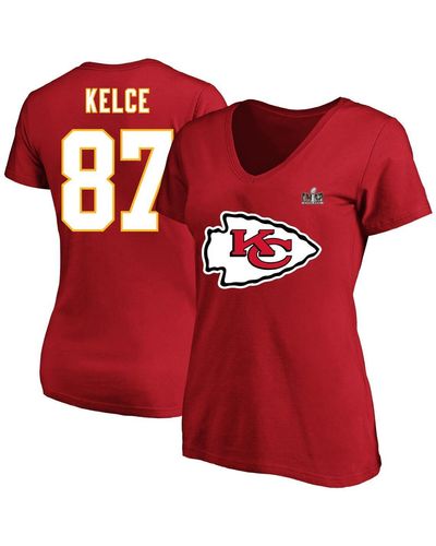 Fanatics Travis Kelce Kansas City Chiefs Super Bowl Lviii Plus Size Name And Number V-neck T-shirt - Red