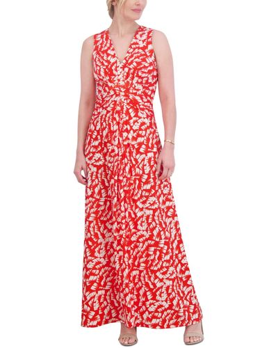 Jessica Howard Printed Ruched Maxi Dress - Red