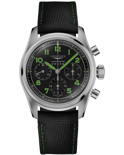 Longines Swiss Automatic Chronograph Spirit Pioneer Edition Synthetic Strap Watch 42mm - Black