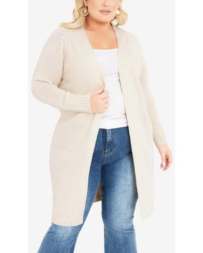 Avenue Plus Size Charmed Collarless Cardigan Sweater - Blue