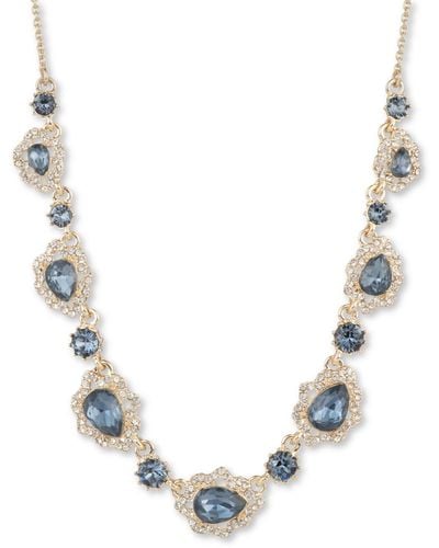 Marchesa Gold-tone Crystal & Pear-shape Stone Statement Necklace - Blue