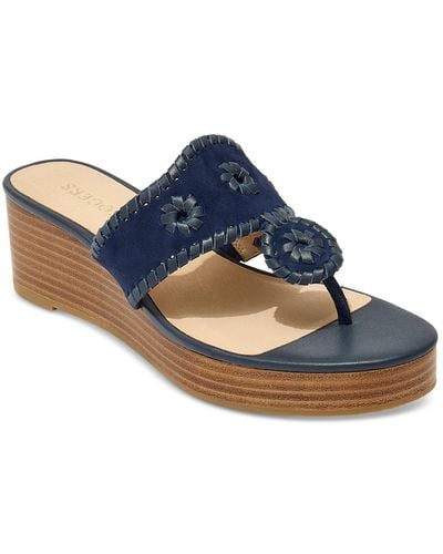 Jack Rogers Jacks Whipstitch Mid Stacked Wedge Sandals - Blue