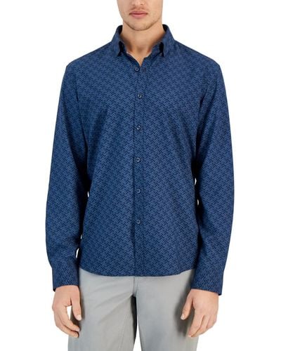 Alfani Regular-fit Houndstooth Stretch Shirt - Blue