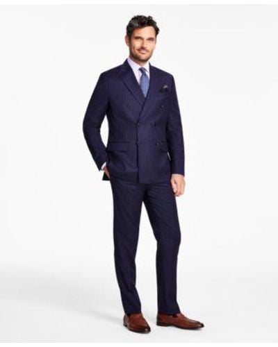 Tallia Slim Fit Double Breasted Wool Blend Suit - Blue