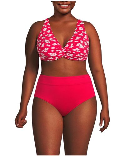 Lands' End Plus Size Chlorine Resistant Twist Front Underwire Bikini Swimsuit Top - Red
