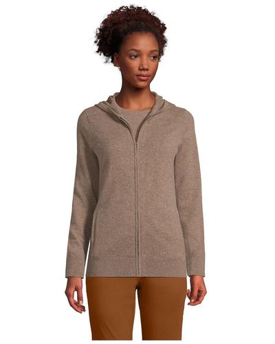 Lands' End Cashmere Front Zip Hoodie Sweater - Brown