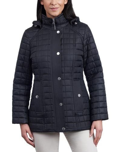 London Fog Hooded Quilted Water-resistant Coat - Blue