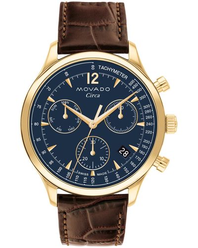 Movado Circa Swiss Quartz Chrono Leather Watch 43mm - Brown