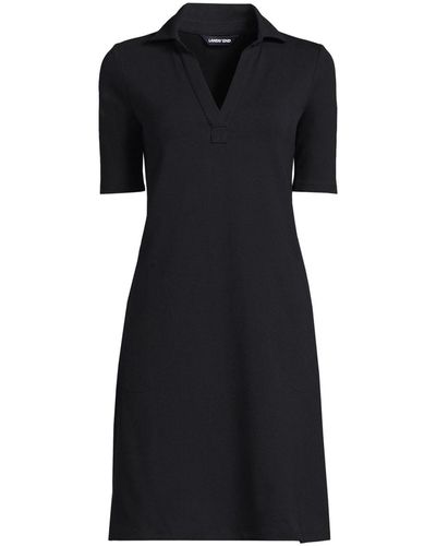 Lands' End Starfish Elbow Sleeve Polo Dress - Black