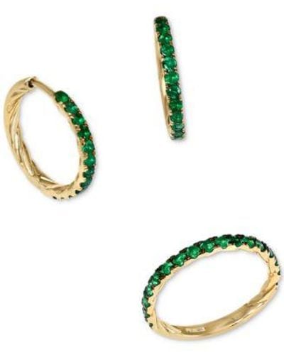 Effy Effy Emerald Small Hoop Earrings Stack Band Ring In Gold Plated Sterling Silver - Green