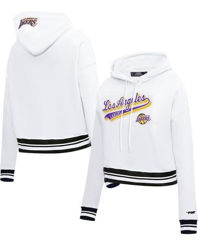 Pro Standard Los Angeles Lakers Script Tail Cropped Pullover Hoodie - White