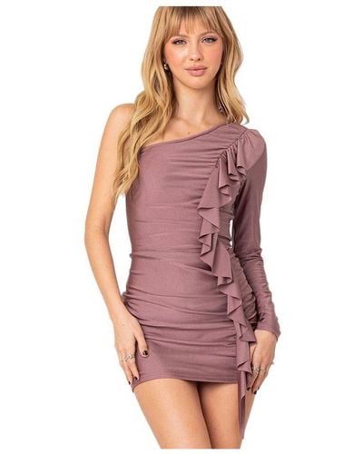 Edikted Nash One Shoulder Ruffle Mini Dress - Purple