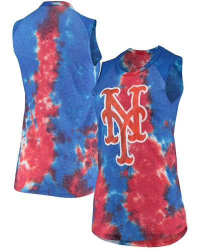 Majestic Threads Red And Blue New York Mets Tie-dye Tri-blend Muscle Tank Top