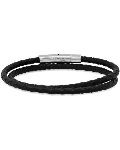 Hickey Freeman Hickey By Genuine Leather Thin Braided Wrap Bracelet - Black
