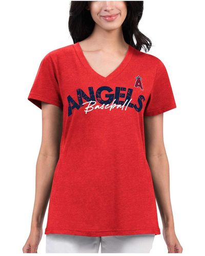 G-III 4Her by Carl Banks Distressed Los Angeles Angels Key Move V-neck T-shirt - Red