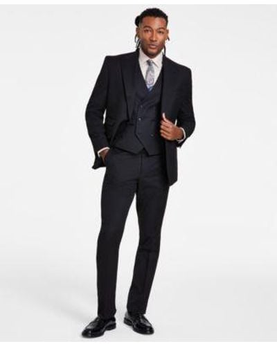 Tayion Collection Classic Fit Solid Vested Suit Separates - Blue