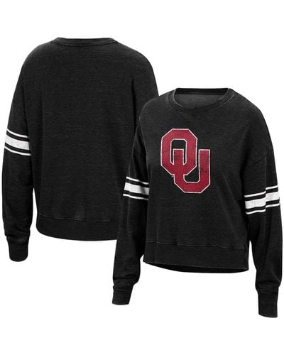 Top Of The World Oklahoma Sooners Camden Sleeve Stripe Washed Pullover Sweatshirt - Black