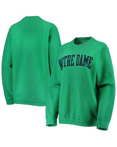 Pressbox Distressed Notre Dame Fighting Irish Comfy Cord Vintage-like Wash Basic Arch Pullover Sweatshirt - Green