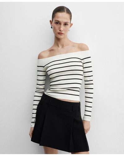 Mango Off-the-shoulder Knitted Sweater - White