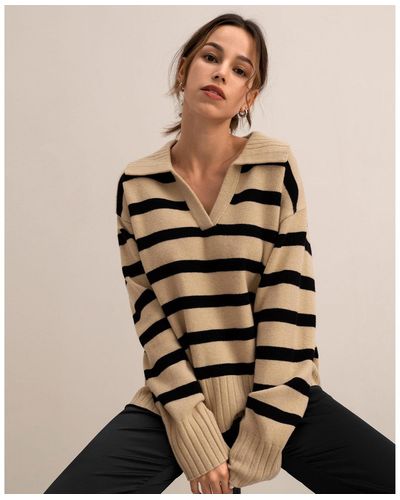 LILYSILK The Gilly Stripe Sweater - Natural