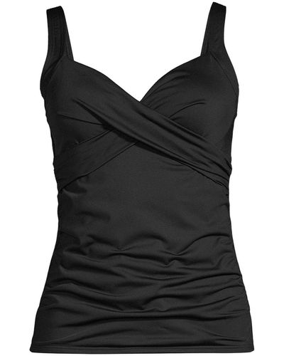 Lands' End D-cup V-neck Wrap Wireless Tankini Swimsuit Top - Black