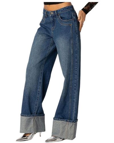 Edikted Vesper Cuffed Low Rise Jeans - Blue