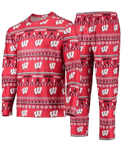 Concepts Sport Wisconsin Badgers Ugly Sweater Long Sleeve T-shirt And Pants Sleep Set - Red