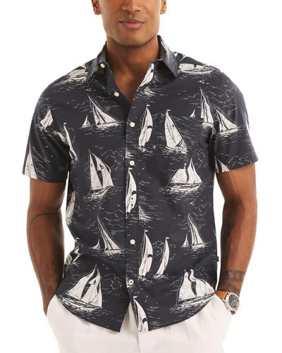Nautica Sailboat Print Short Sleeve Button-front Shirt - Black