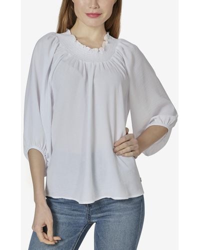 Adrienne Vittadini On Or Off The Shoulder 3/4 Sleeve Peasant Top - White