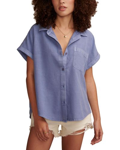 Lucky Brand Linen Short-sleeve Button-down Shirt - Blue