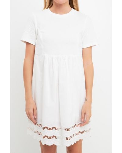 English Factory Mix Media Scallop Lace Mini Dress - White