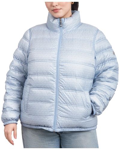 Michael Kors Michael Plus Size Reversible Shine Down Puffer Coat - Blue