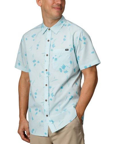 Reef Colton Short Sleeve Button-front Perforated Printed Shirt - Blue
