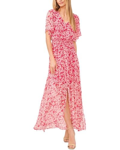 Cece Clip Dot Floral Batwing Sleeve Maxi Dress - Pink