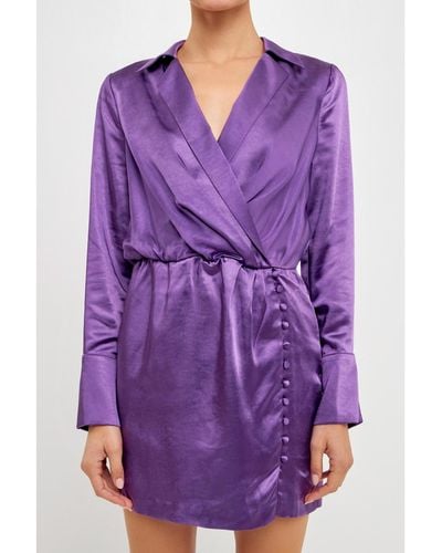 Endless Rose Long Sleeve Satin Mini Dress - Purple