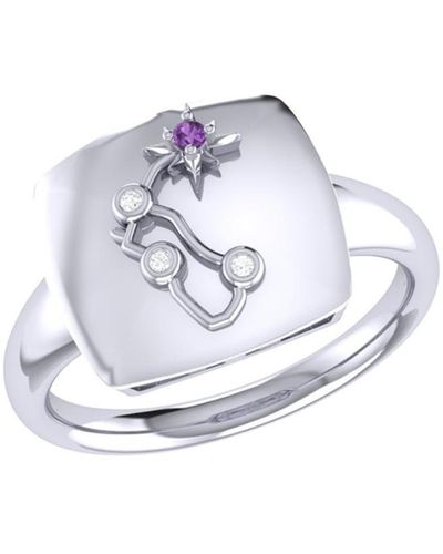 LuvMyJewelry Aquarius Water Bearer Sterling Silver Amethyst Gemstone Diamond Signet Ring - White