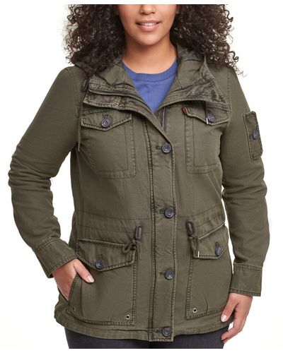 Levi's Trendy Plus Size Cotton Hood Utility Jacket - Green