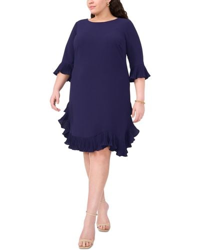 Msk Plus Size Pleated Ruffle Dress - Blue