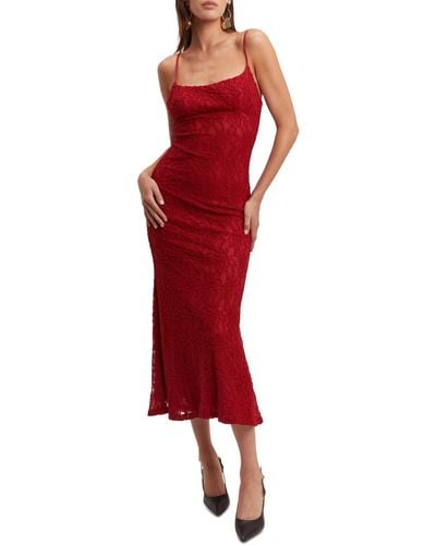 Bardot Lace Midi Dress - Red