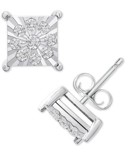 Macy's Diamond Cluster Miracle Plate Square Stud Earrings (1/4 Ct. Tw - Metallic