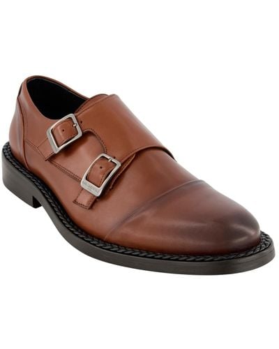 Karl Lagerfeld White Label Leather Double Monk Cap Toe Dress Shoes - Brown