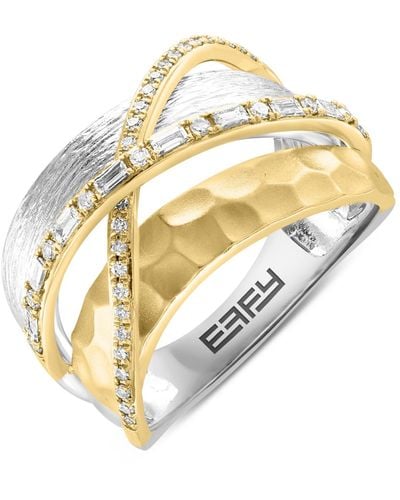 Effy Effy® Diamond Round & Baguette Crossover Statement Ring (1/3 Ct. T.w.) In 14k Two-tone Gold - Metallic