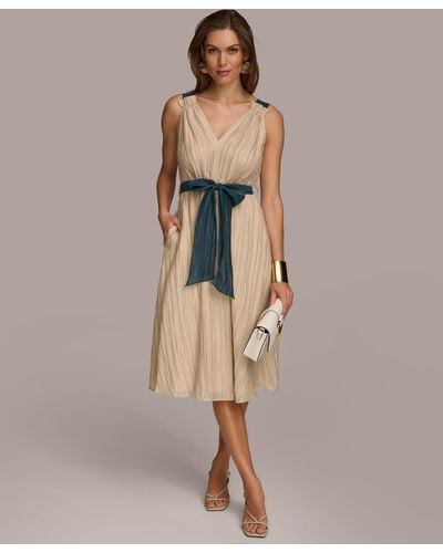 Donna Karan Belted A-line Dress - Natural