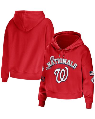 WEAR by Erin Andrews Washington Nationals Modest Patches Cropped Pullover Hoodie - Red