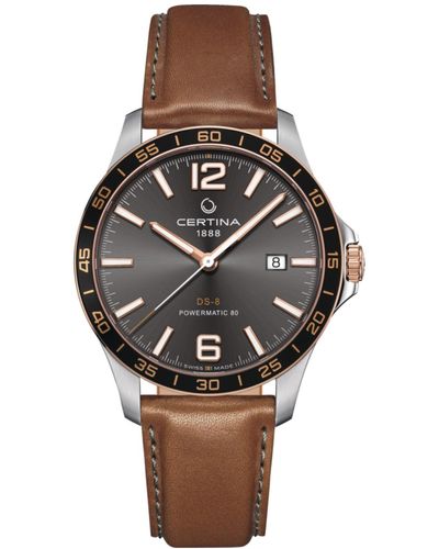Certina Swiss Automatic Ds-8 Brown Leather Strap Watch 41mm - Gray